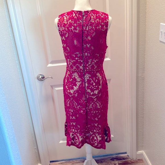 Women's Sleeveless Lace Floral -Cocktail. Knee  Length for Party. Pink.Size L. - Picture 3 of 16